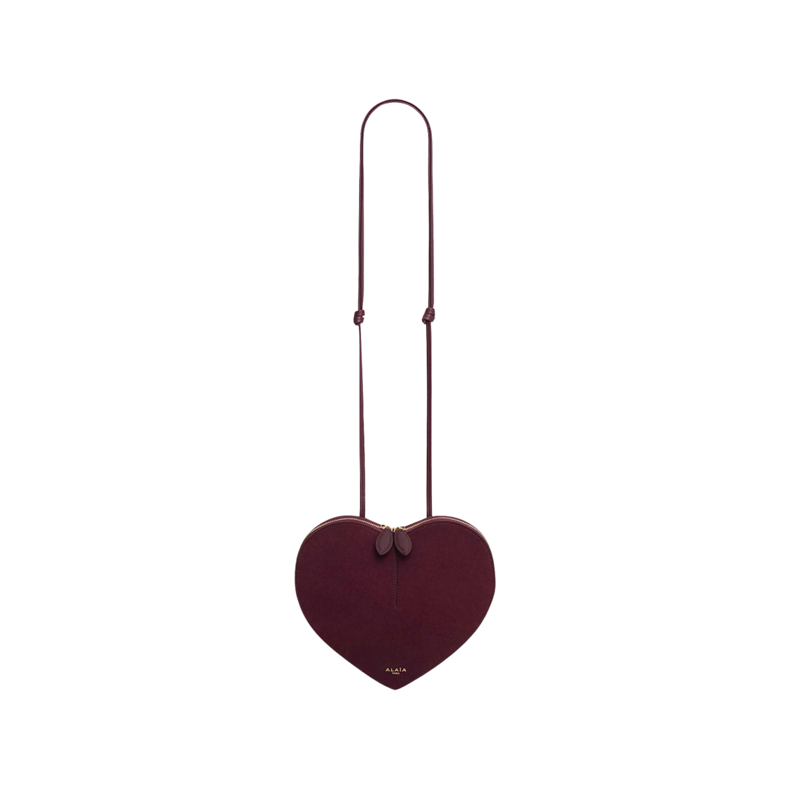 AA1P003CA577-325 Alaia Le Cœur Bi-Material Bag in Leather Garnet Red