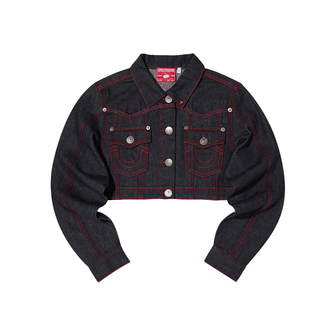 트루릴리젼 x 키르시 스티치 포인트 데님 크롭 자켓 레드 스티치