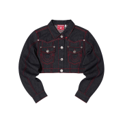 True Religion x KIRSH Stitch Point Denim Crop Jacket Red Stitch