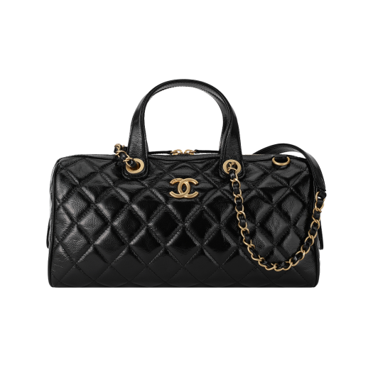 Chanel Large Bowling Bag Crumpled Calfskin & Gold Black