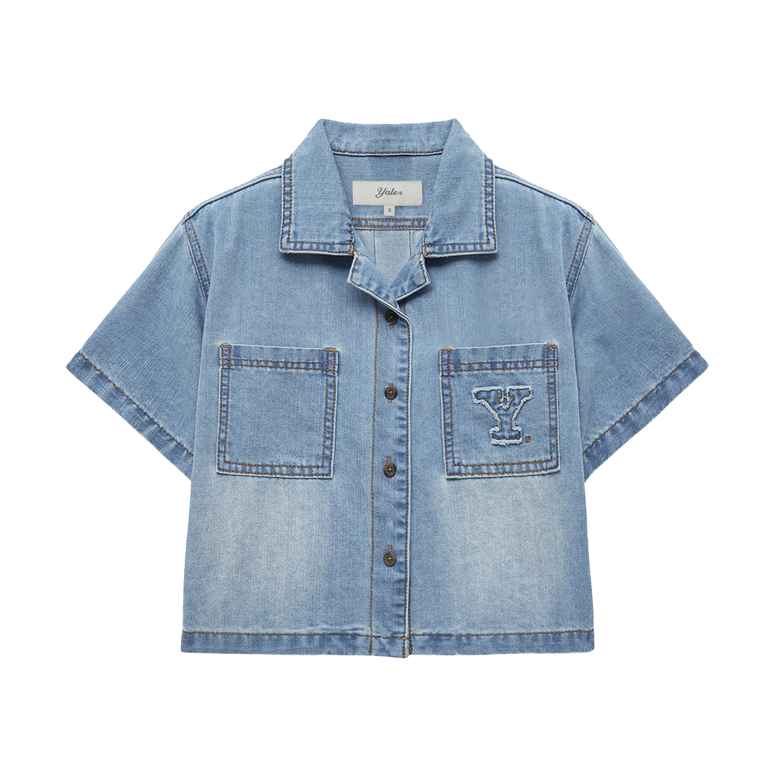 YFM1DS201ALB Yale Women's Crop Denim Shirt Light Blue