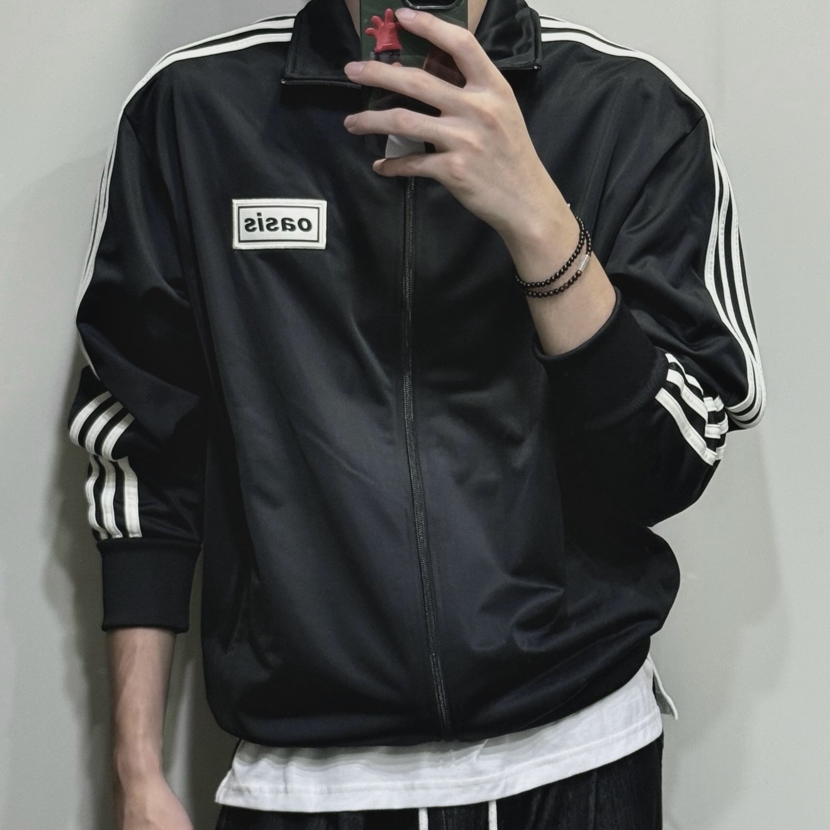Adidas x Oasis Tour Firebird Track Top Black - US Sizing 착용 스타일 - 2