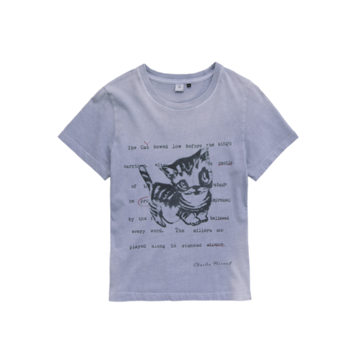 HK5LTS9003JB (W) Polyteru HANK Doodle Cat 1/2 Tee Purple Blue