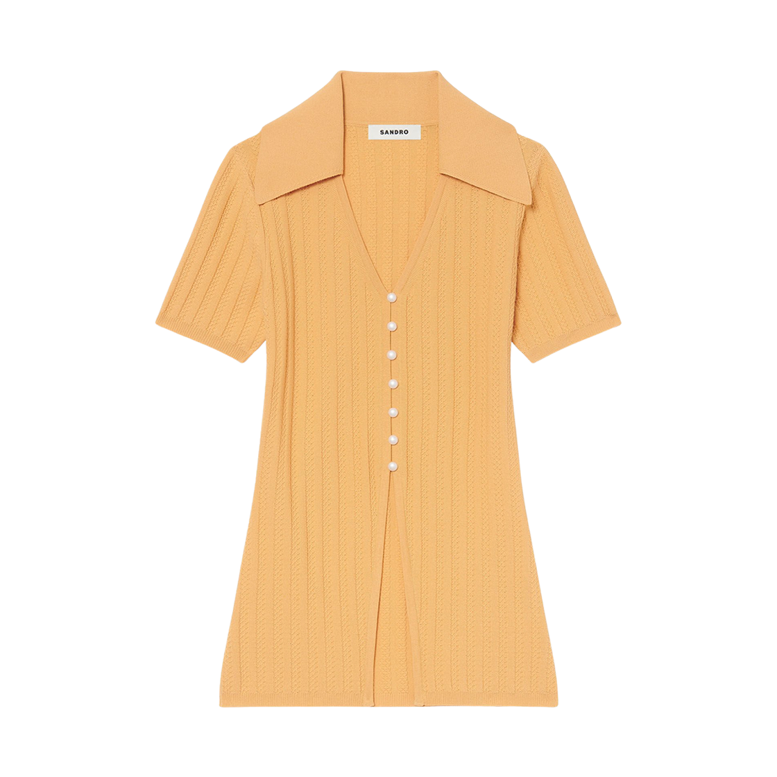 (W) 산드로 펄 버튼 니트 탑 클레멘타인((W) Sandro Knit Top with Pearl Buttons Clementine)