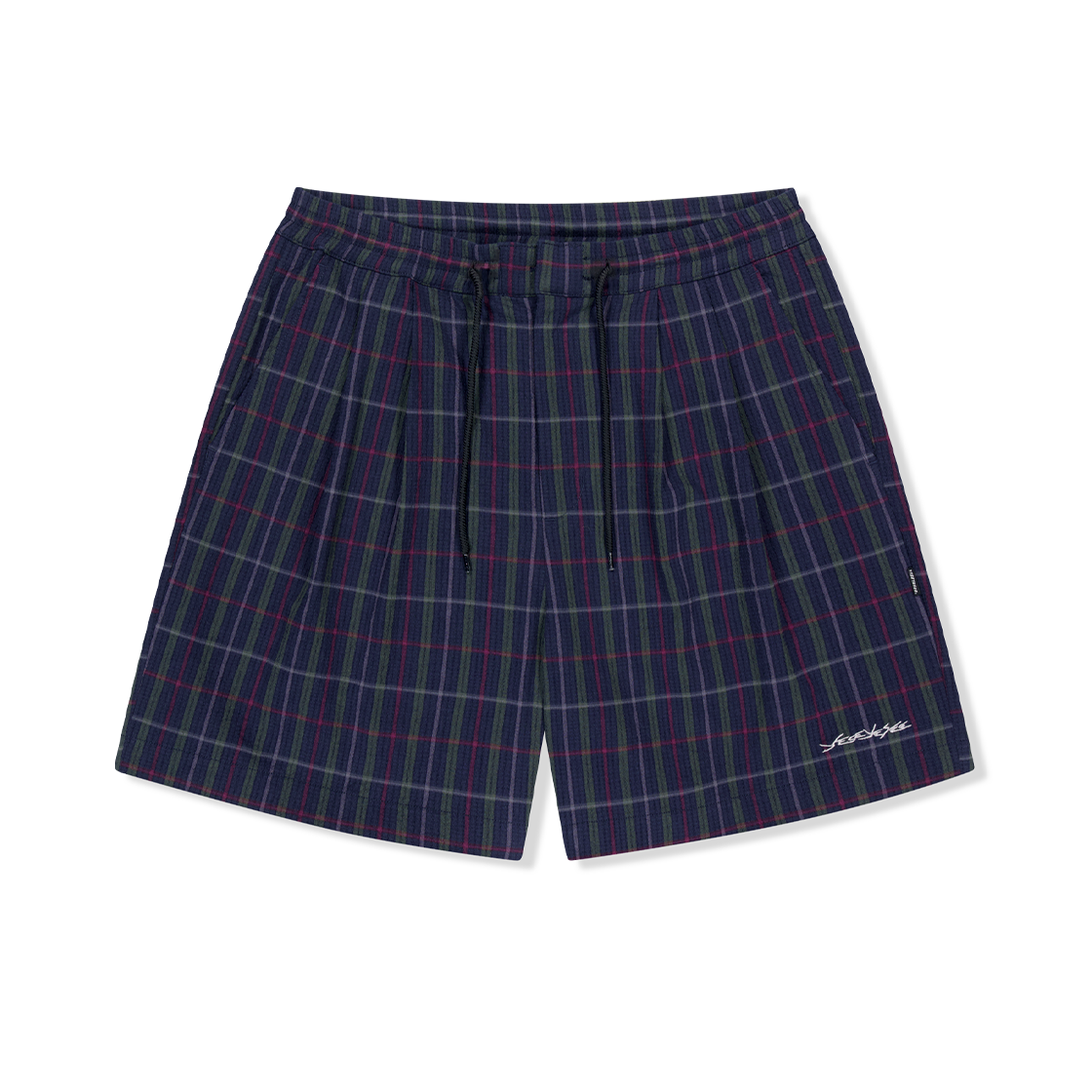 YS251WSOOS01BLE YESEYESEE Crinkled Fabric Check Shorts Blue