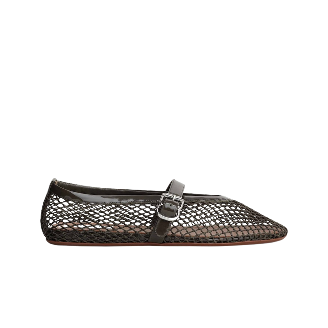 AA3A029TK007-610 (W) Alaia Ballet Flats in Fishnet Khaki