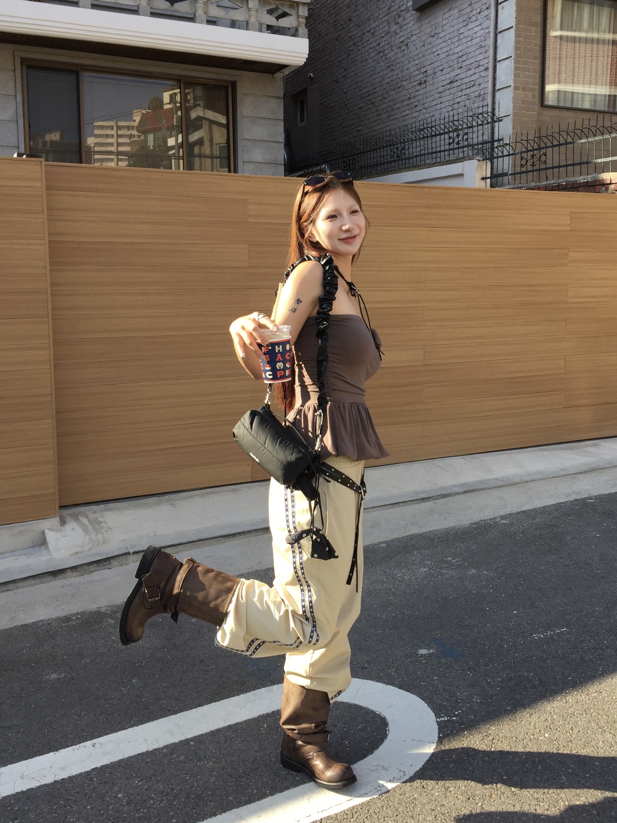 [6% 적립] NegativeThree  Slouchy Long Boots Washed Brown 착용 스타일