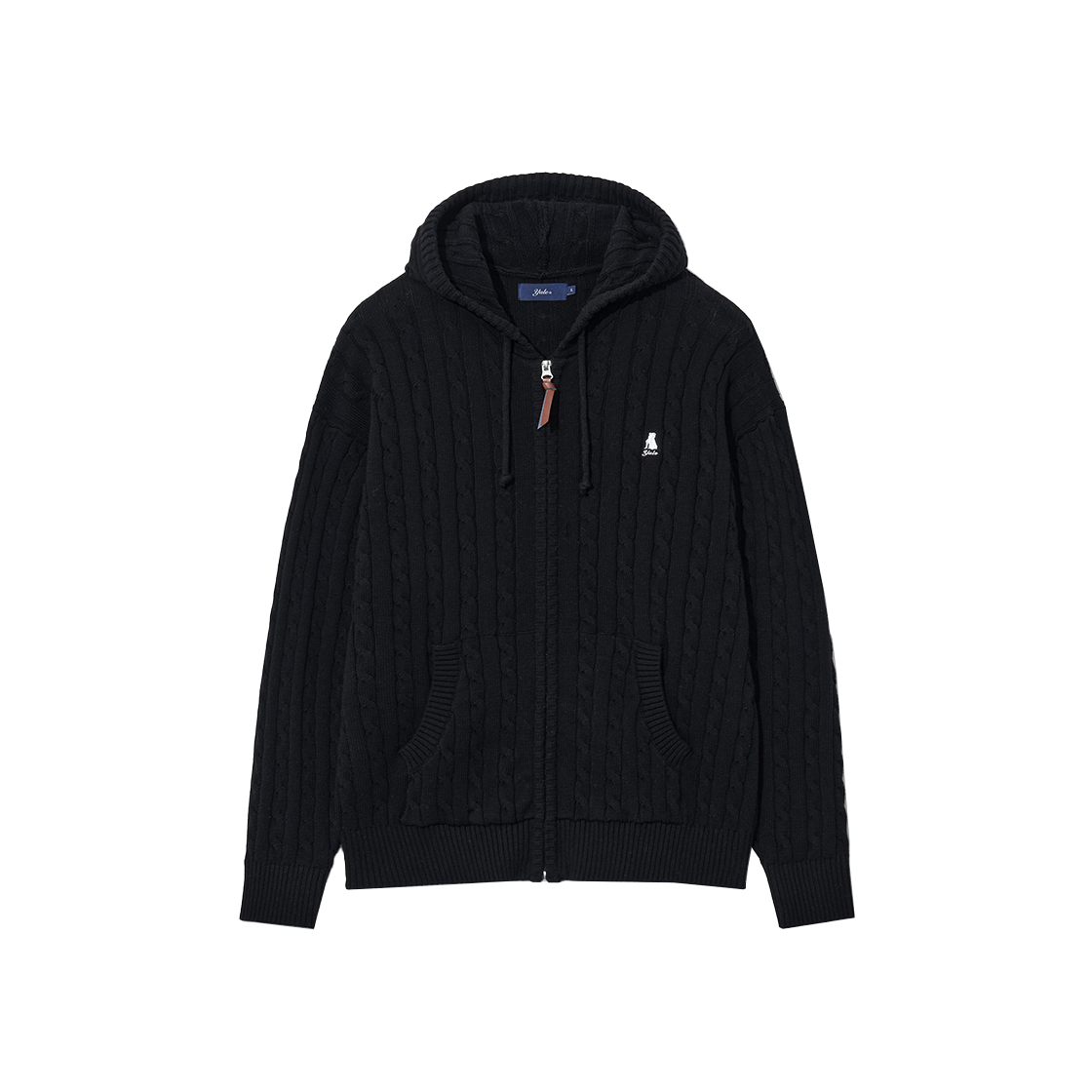 예일 케이블 니트 후드 집업_블랙(Yale Cable Knit Hooded Zip-Up Black)