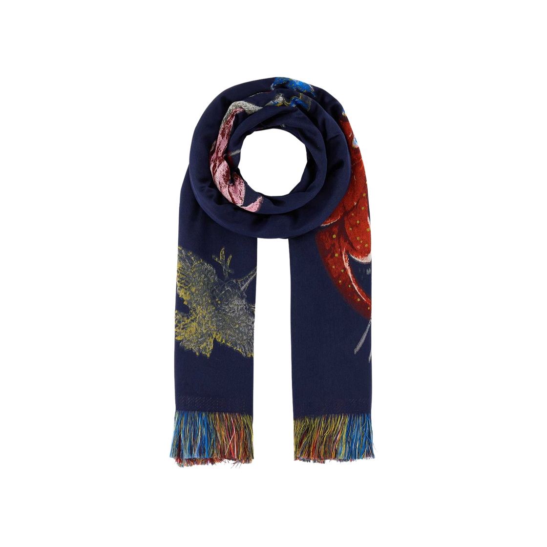(W) 알렉산더 맥퀸 실크 블렌드 스카프 네이비 레드((W) Alexander McQueen Silk Blend Scarf Navy Red)