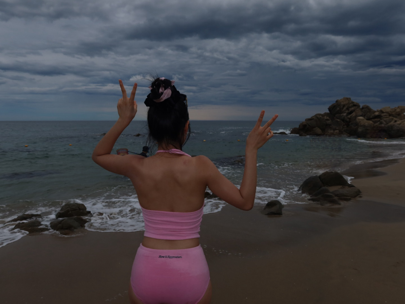 Diagonal Ribbon Shirring Bikini Pink, (W) Open Yy x Hello Kitty Bikini 3 Piece Set Pink 착용 스타일 - 4