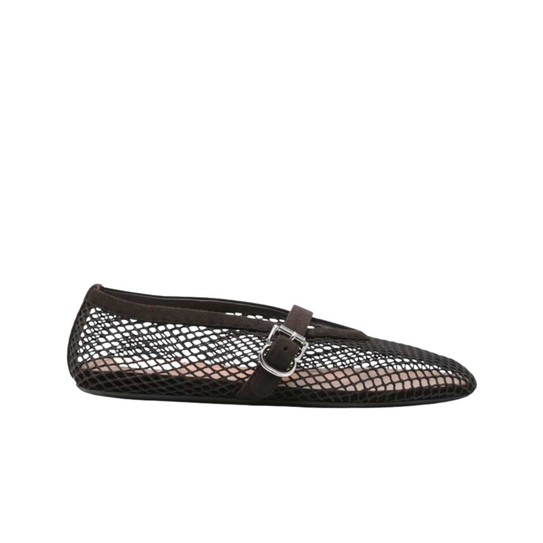 (W) 알라이아 피쉬넷 발레 플랫 브룬 퐁쎄((W) Alaia Ballet Flats in Fishnet Brun Fonce)