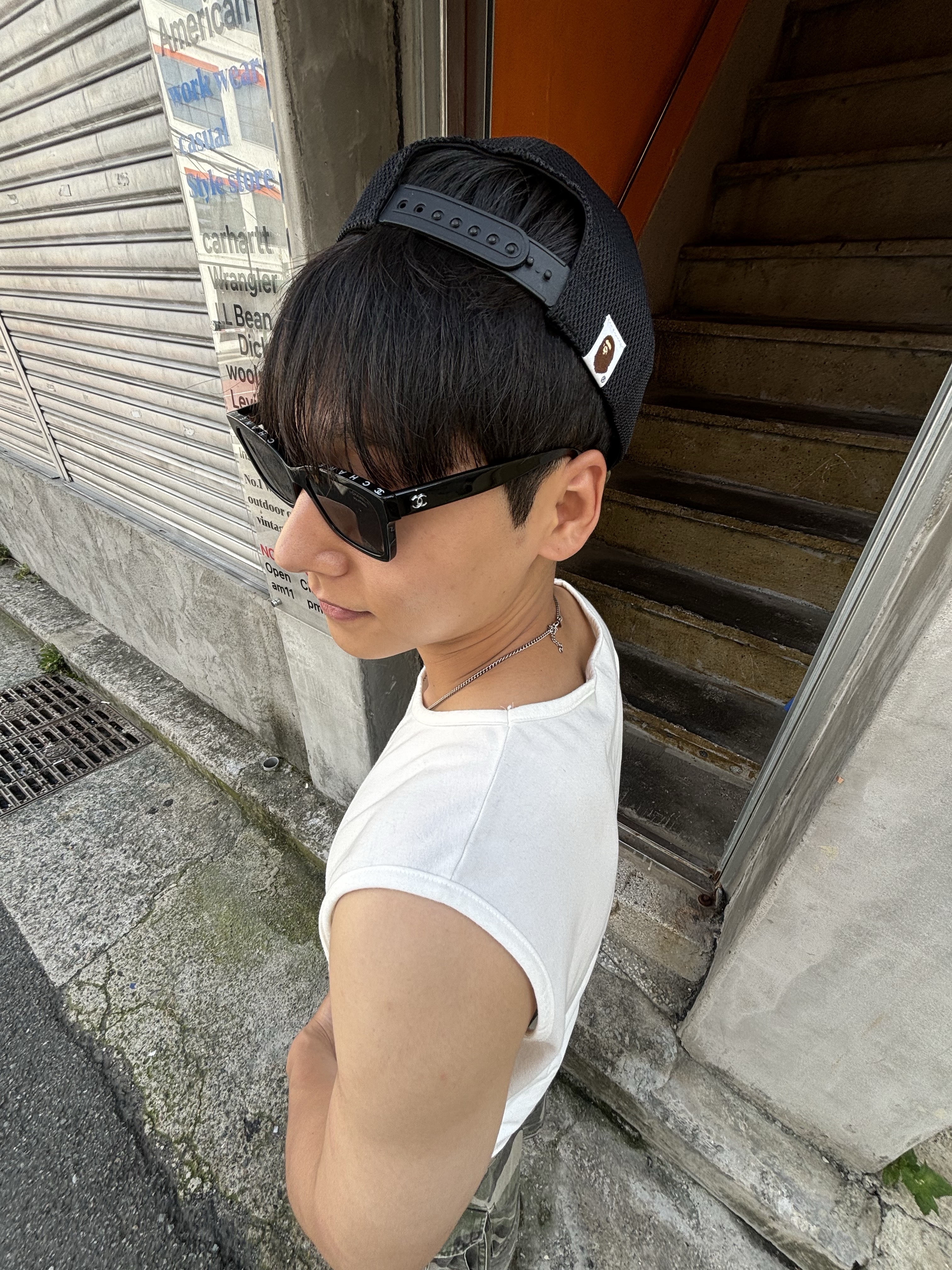 BAPE 1st Camo College Mesh Cap Green 착용 스타일 - 3