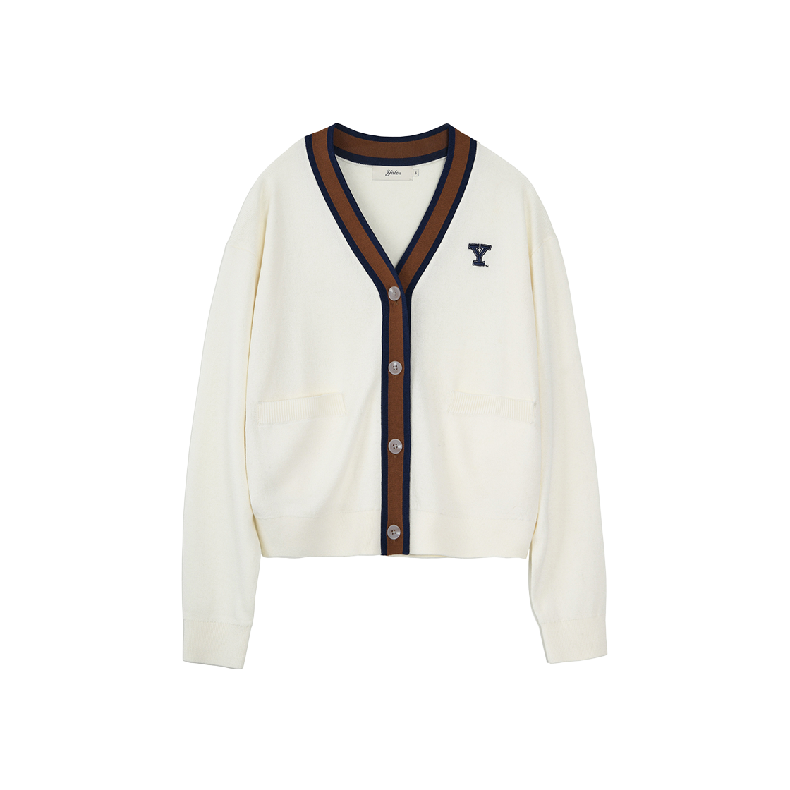 YFS1KC301AIV Yale College Symbol Wappen Cardigan Ivory