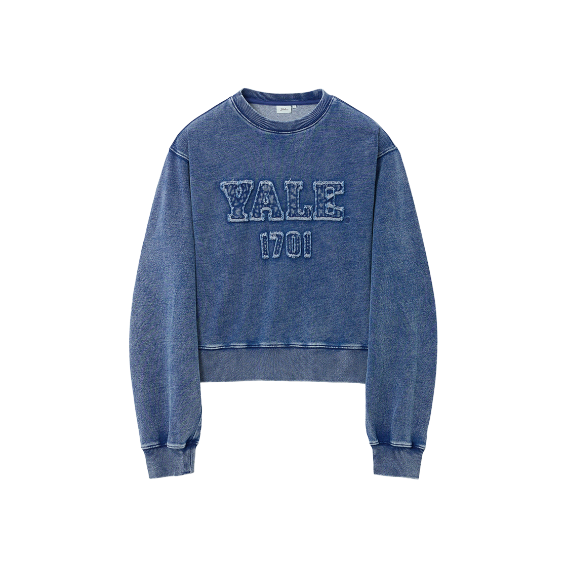 YFS1CR201ANA Yale Women's Pigment Applique Crop Sweatshirt Navy