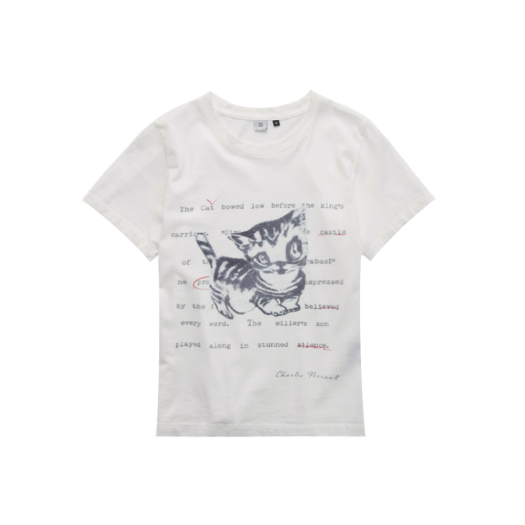 HK5LTS9003E9 (W) Polyteru HANK Doodle Cat 1/2 Tee White