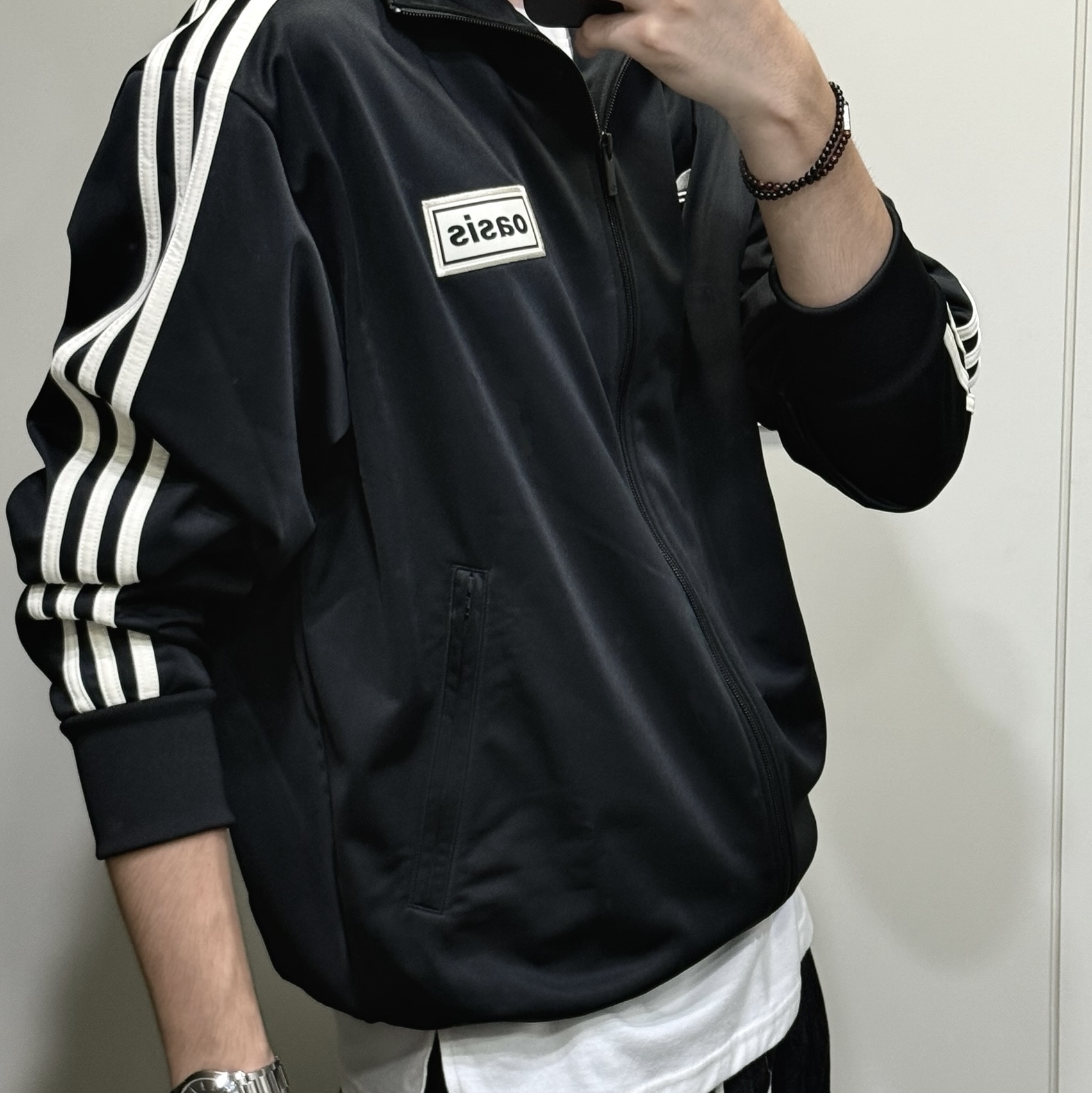 Adidas x Oasis Tour Firebird Track Top Black - US Sizing 착용 스타일 - 4