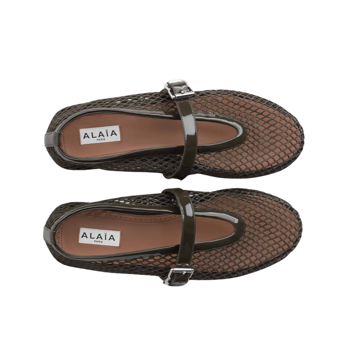 (W) 알라이아 피쉬넷 발레 플랫 카키((W) Alaia Ballet Flats in Fishnet Khaki) - 2