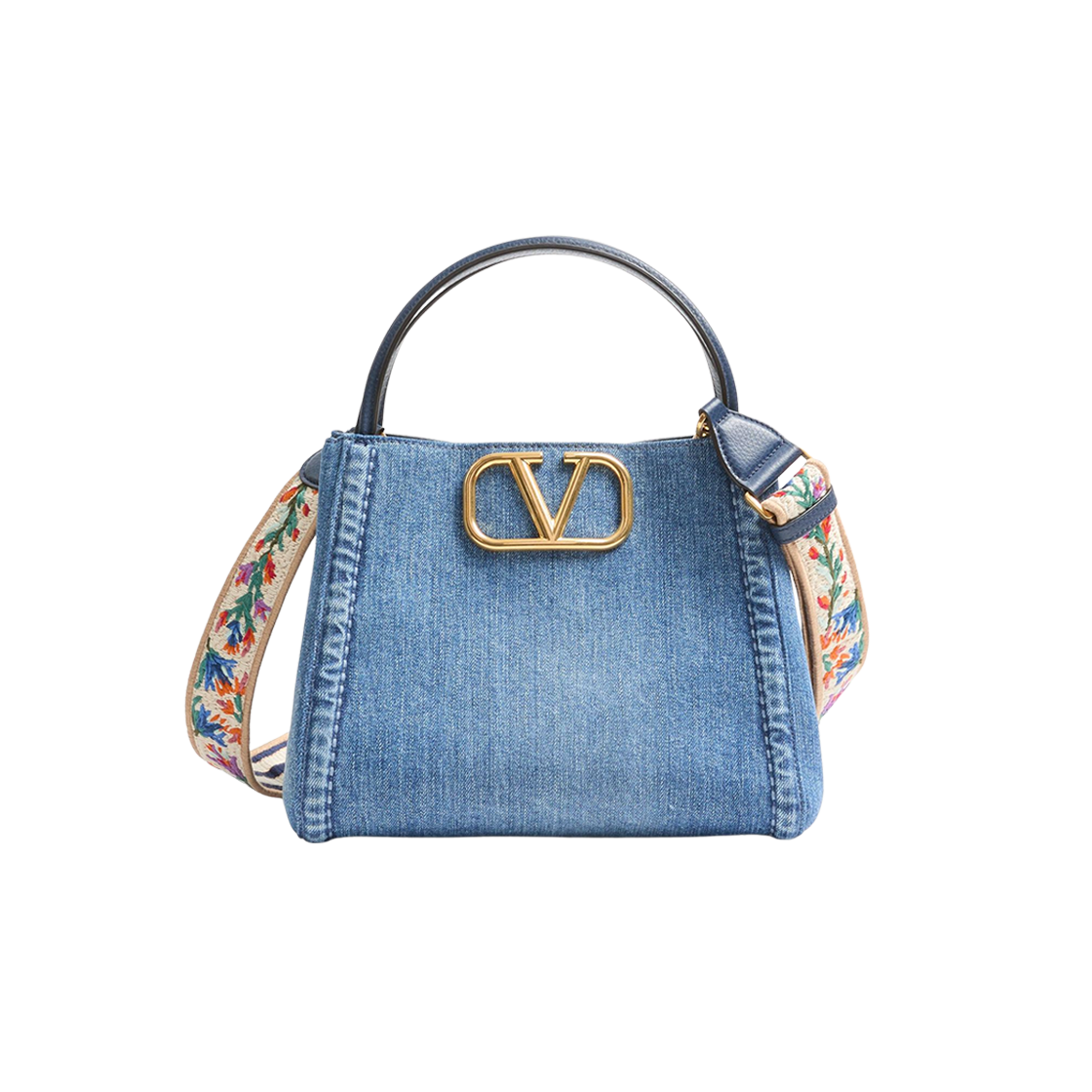 발렌티노 자수 스트랩 데님 올타임 미디움 핸드백 데님 워커(Valentino Alltime Medium Handbag in Denim with Embroidered Strap Denim Worker)