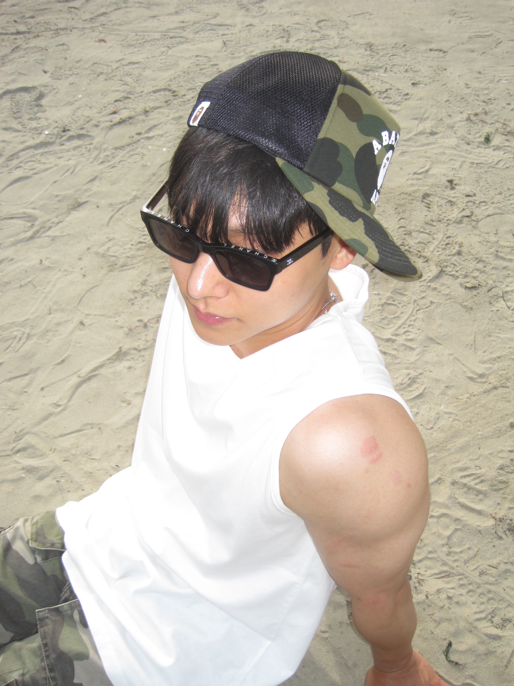 BAPE 1st Camo College Mesh Cap Green 착용 스타일 - 1