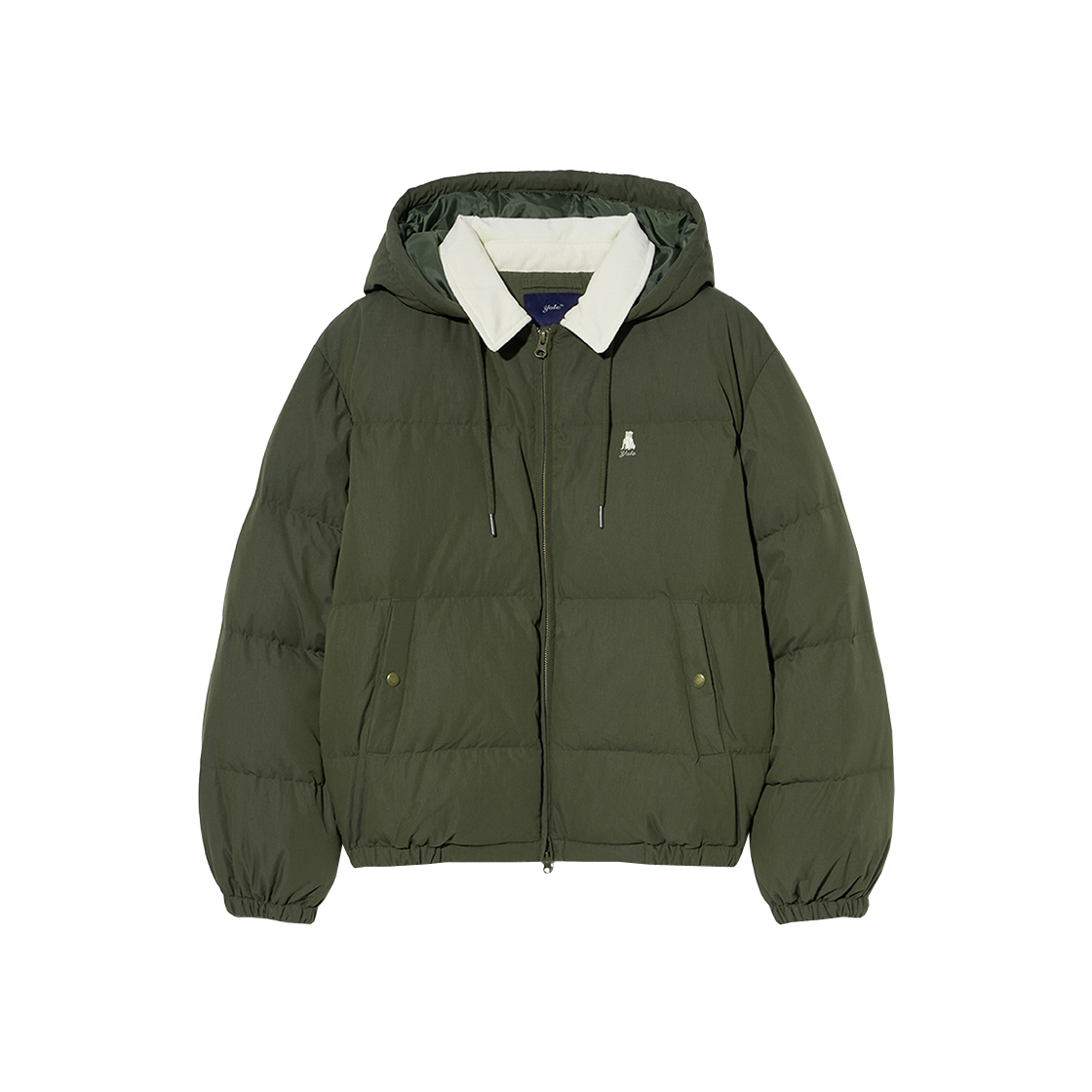 YEW1DW303AKH Yale Detachable Hooded Short Puffer Jacket Khaki