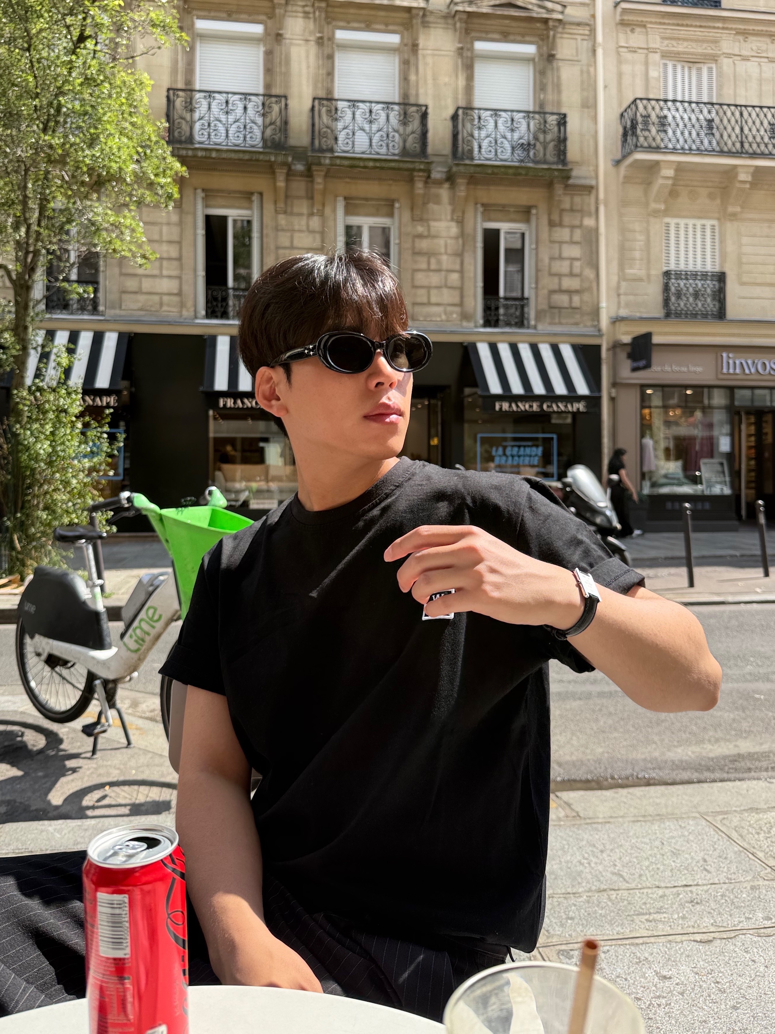 Wooyoungmi Cotton Back Logo T-Shirt Black - 25SS, Gentle Monster Eve 01 Black 착용 스타일 - 1