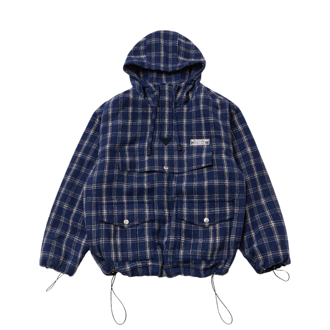 더뮤지엄비지터 레더 엘보우 패치 체크 아노락 네이비(The Museum Visitor Leather Elbow Patch Check Anorak Navy)