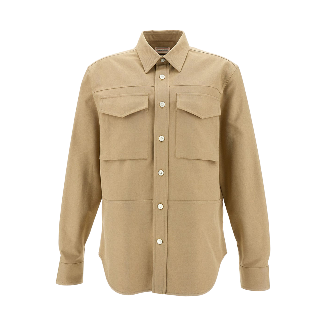 765948QSAAI9730 Alexander McQueen Cotton Military Pocket Shirt Beige