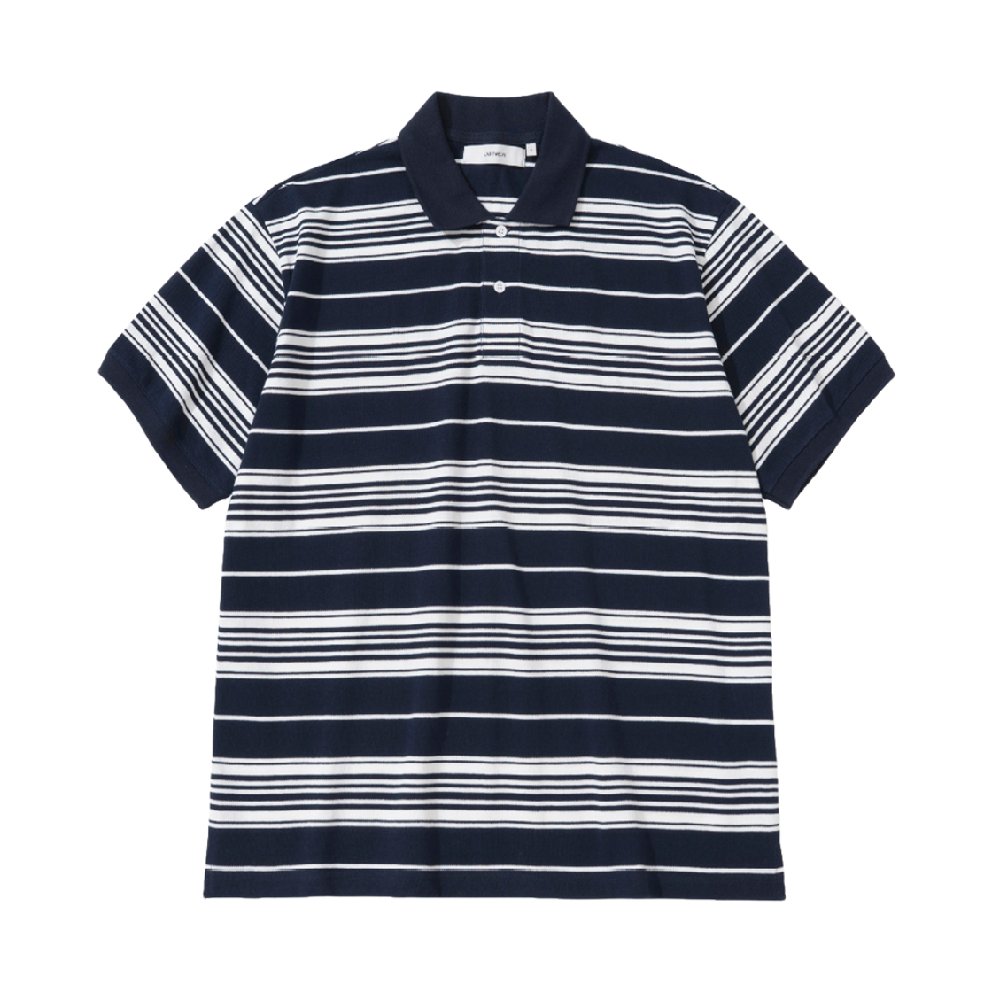 25FWOPT001 LAB TWELVE Multi-Striped Oversized Polo Shirt Navy