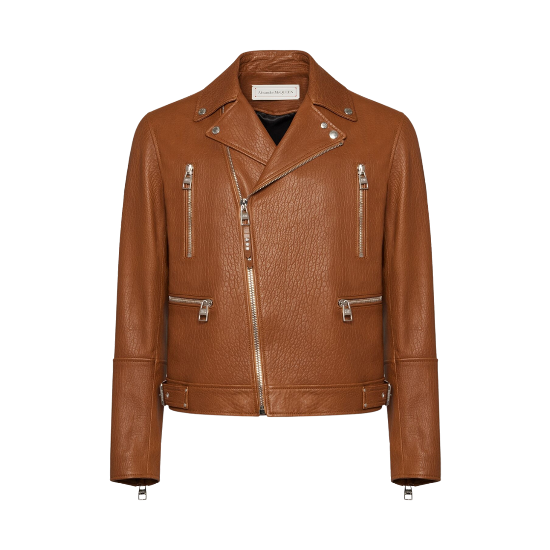 626381Q5LDS2029 Alexander McQueen Classic Leather Biker Jacket Tobacco
