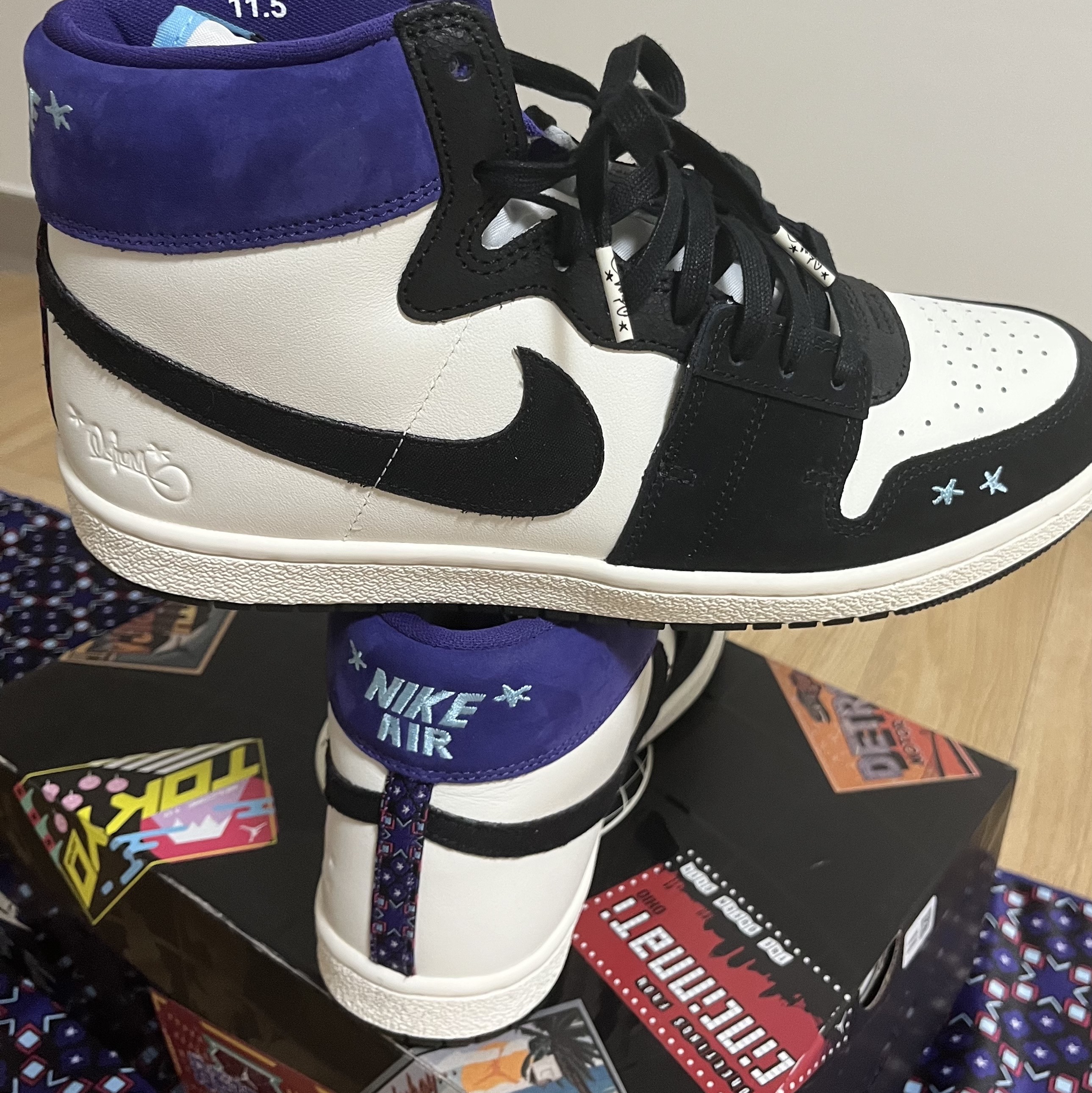 (W) Jordan x Opium Paris Air Ship PE SP Black Court Purple 착용 스타일 - 2