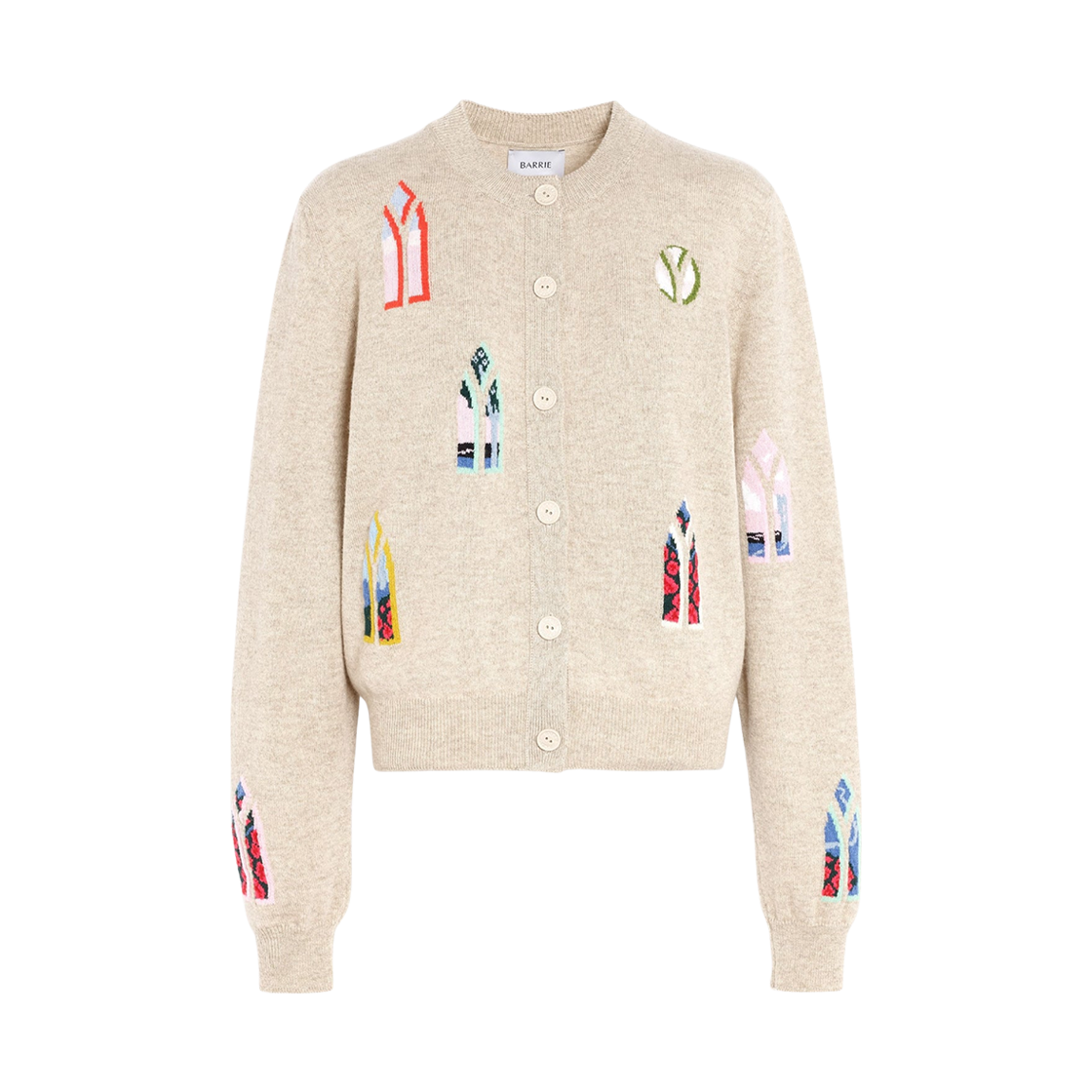 C307250669 (W) Barrie Cashmere Landscape Motif Cardigan Beige