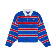 Celine Polo Sweater in Brushed Striped Cotton Blue Red