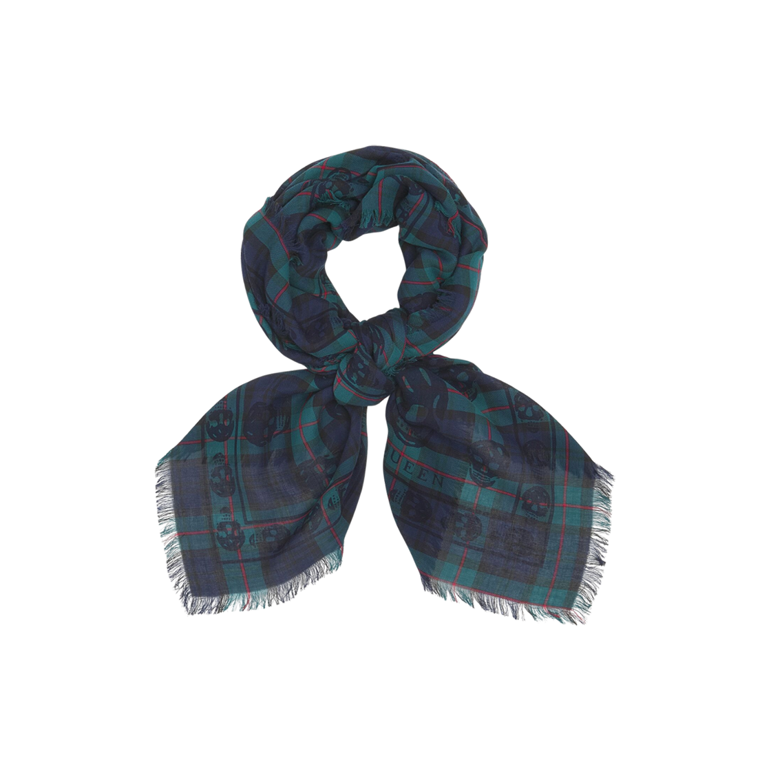 8374734129Q4168 Alexander McQueen Tartan Skull Foulard Navy