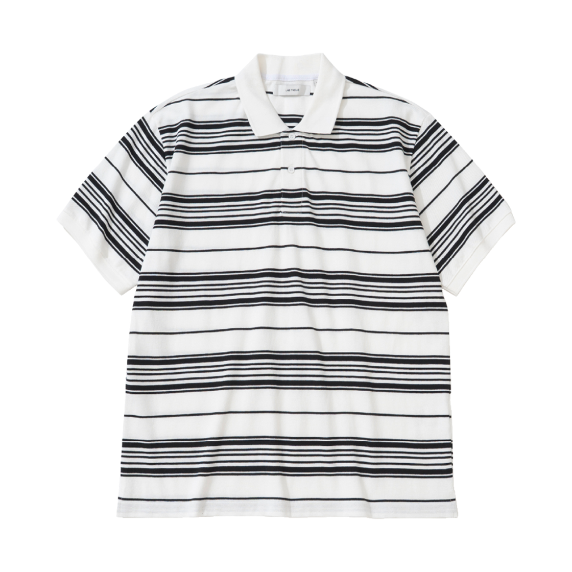 25FWOPT002 LAB TWELVE Multi-Striped Oversized Polo Shirt White