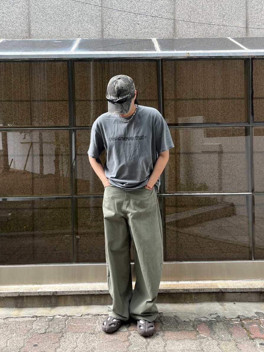 Riomeu Cotton Wide Balloon Pants Khaki, Riomeu Vintage Glass Bracelet Red 착용 스타일 - 2