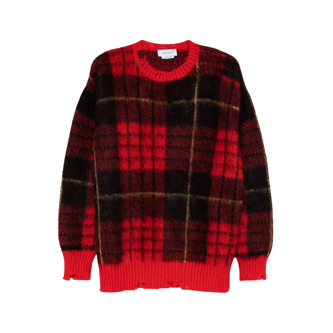807292Q1BBC6130 Alexander McQueen Tartan Distressed Sweater Red