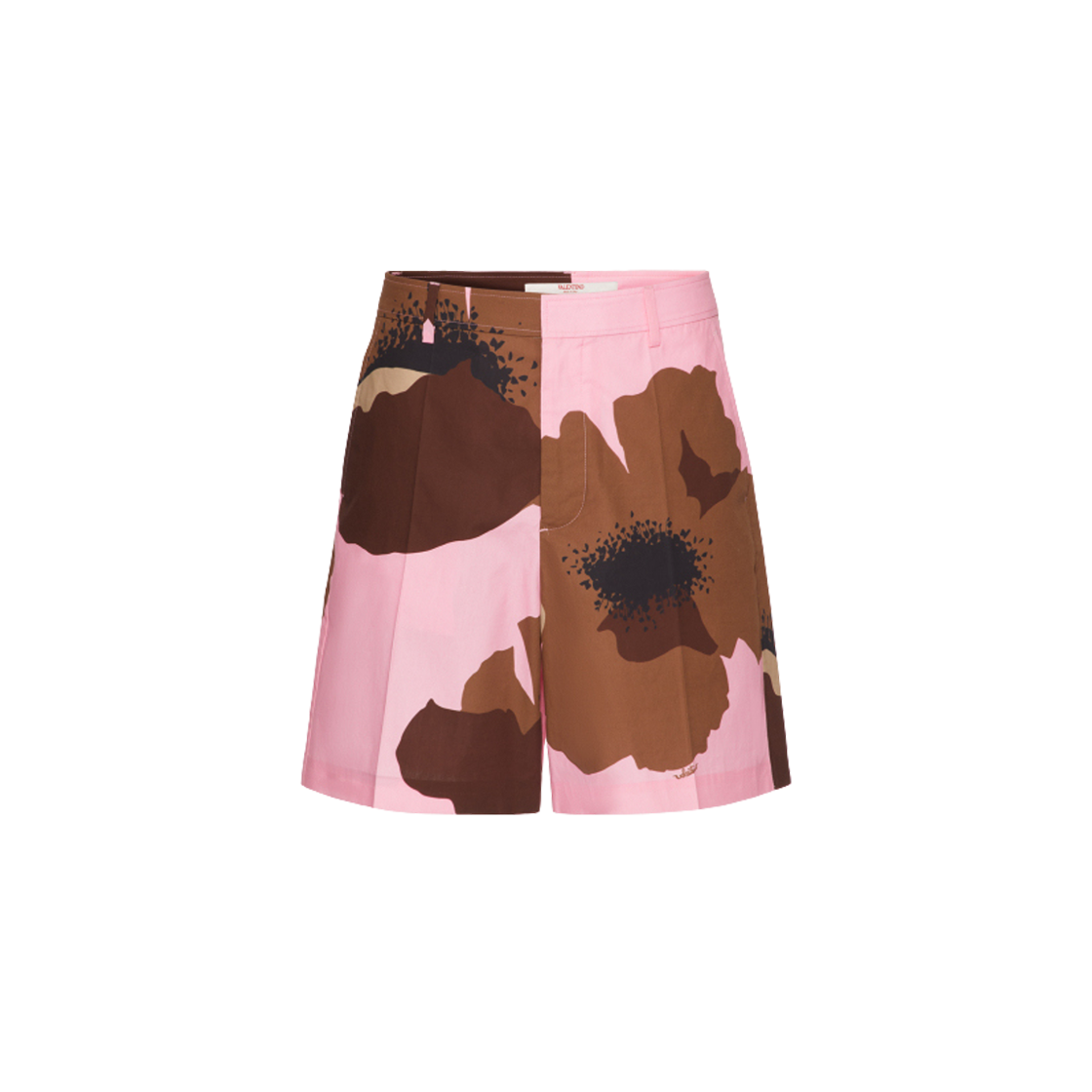 RDD12A2LZXW Valentino Flower Portrait Print Cotton Bermuda Shorts Pink Brown