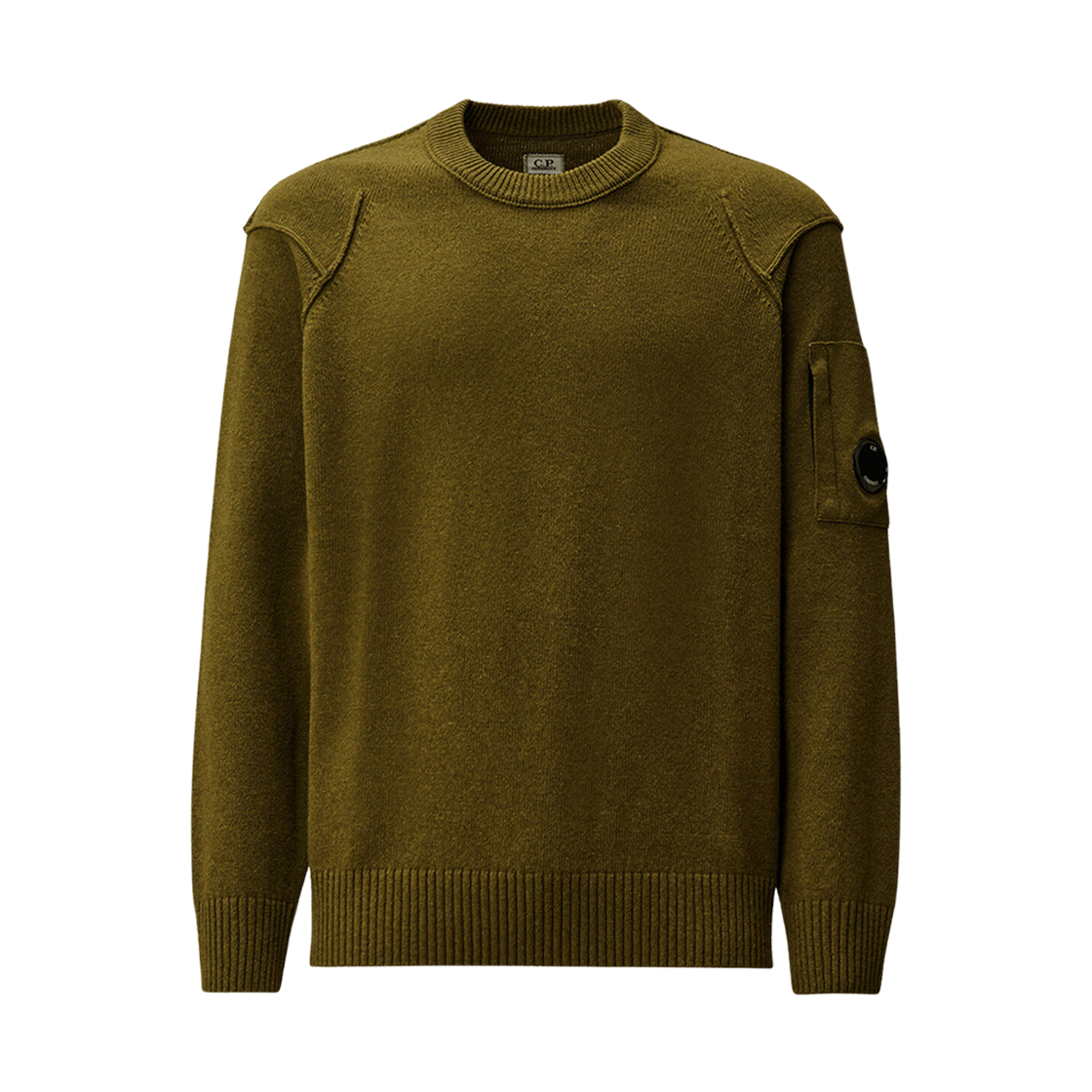 19CMKN707A110149A652 C.P. Company Lambswool GRS Crewneck Lens Sweater Elmwood Green - 25FW