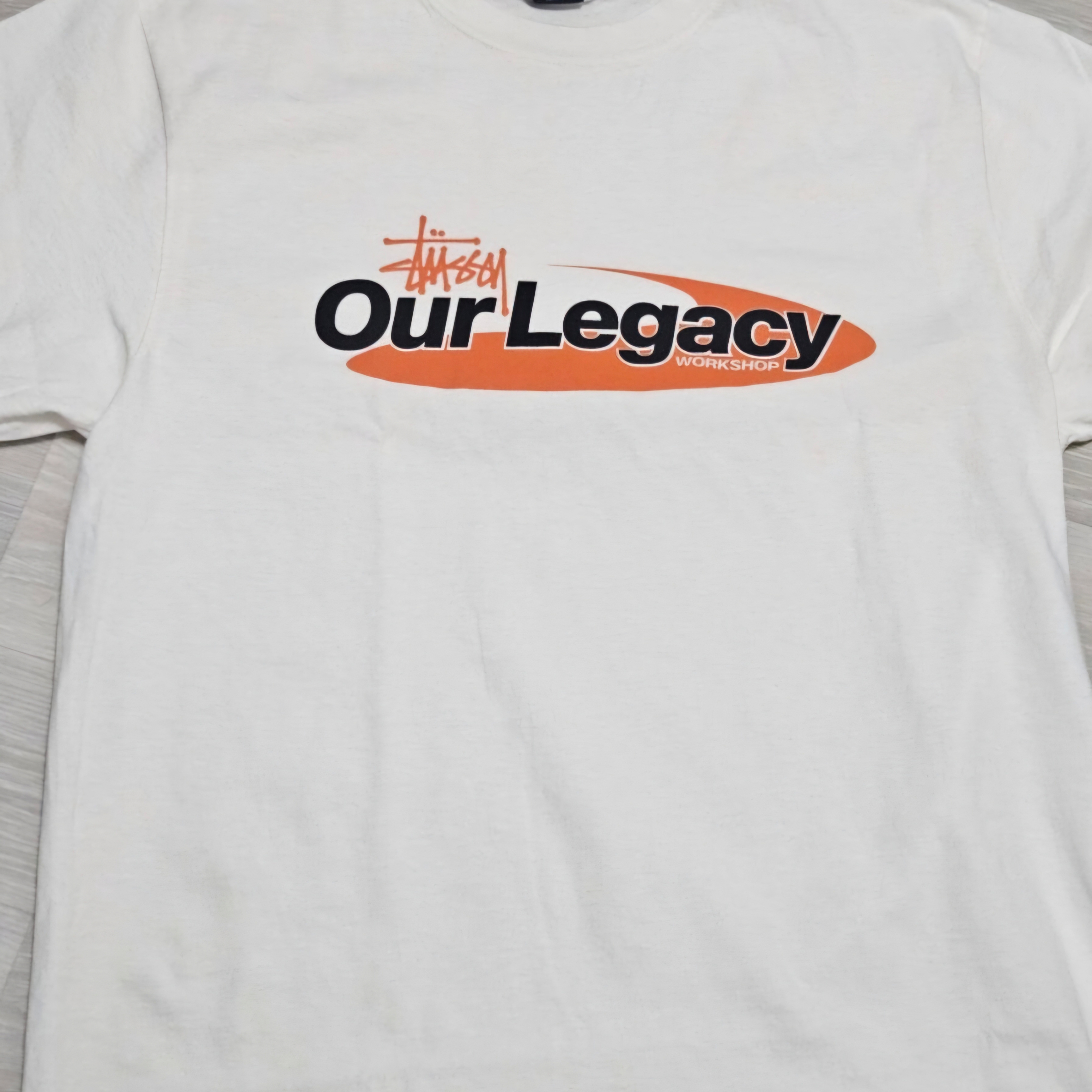 Stussy x Our Legacy Work Shop Swirl Pigment Dyed T-Shirt Natural 착용 스타일