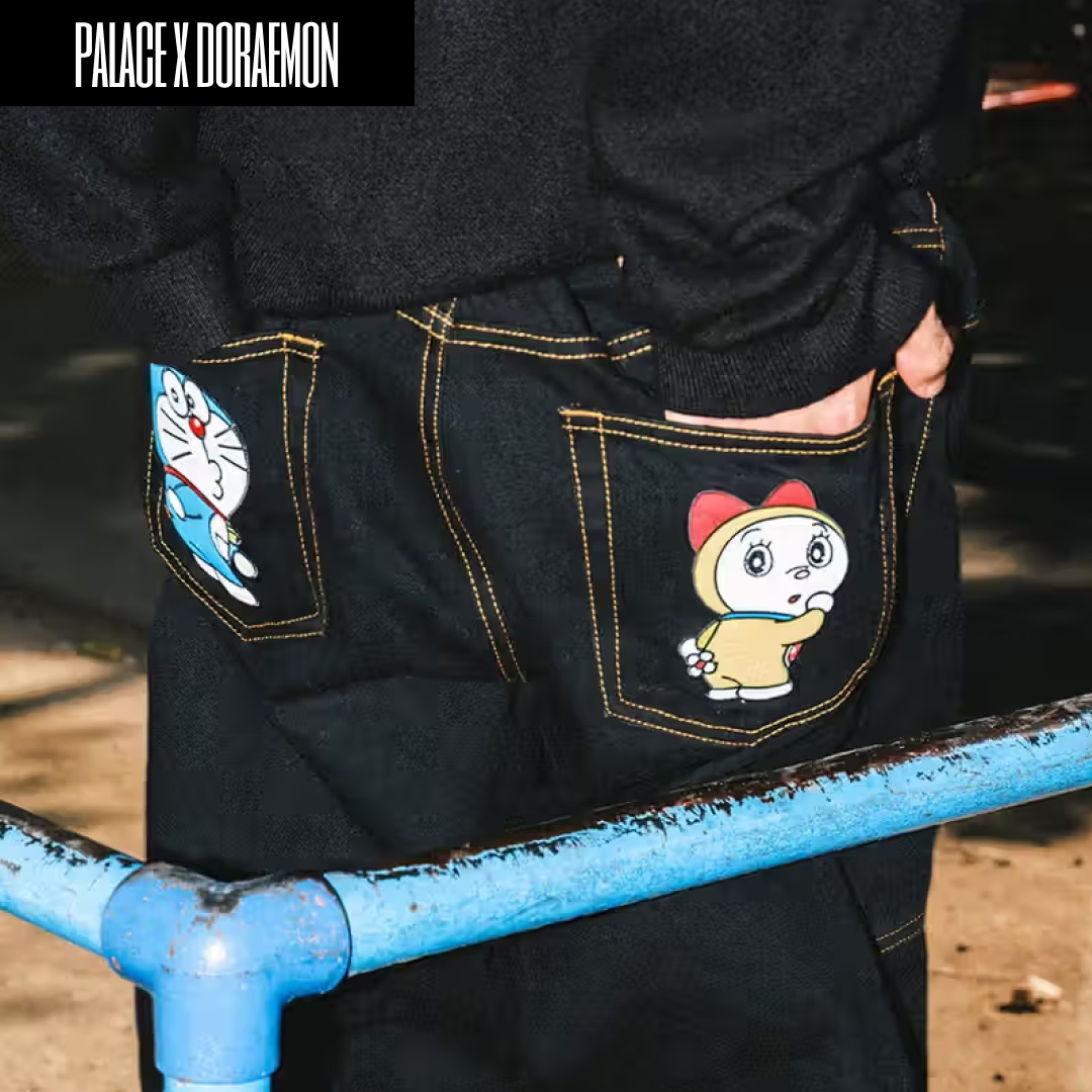 Palace x Doraemon T-Shirt White - 25FW, Palace x Doraemon T-Shirt Grey Marl - 25FW 착용 스타일 - 4