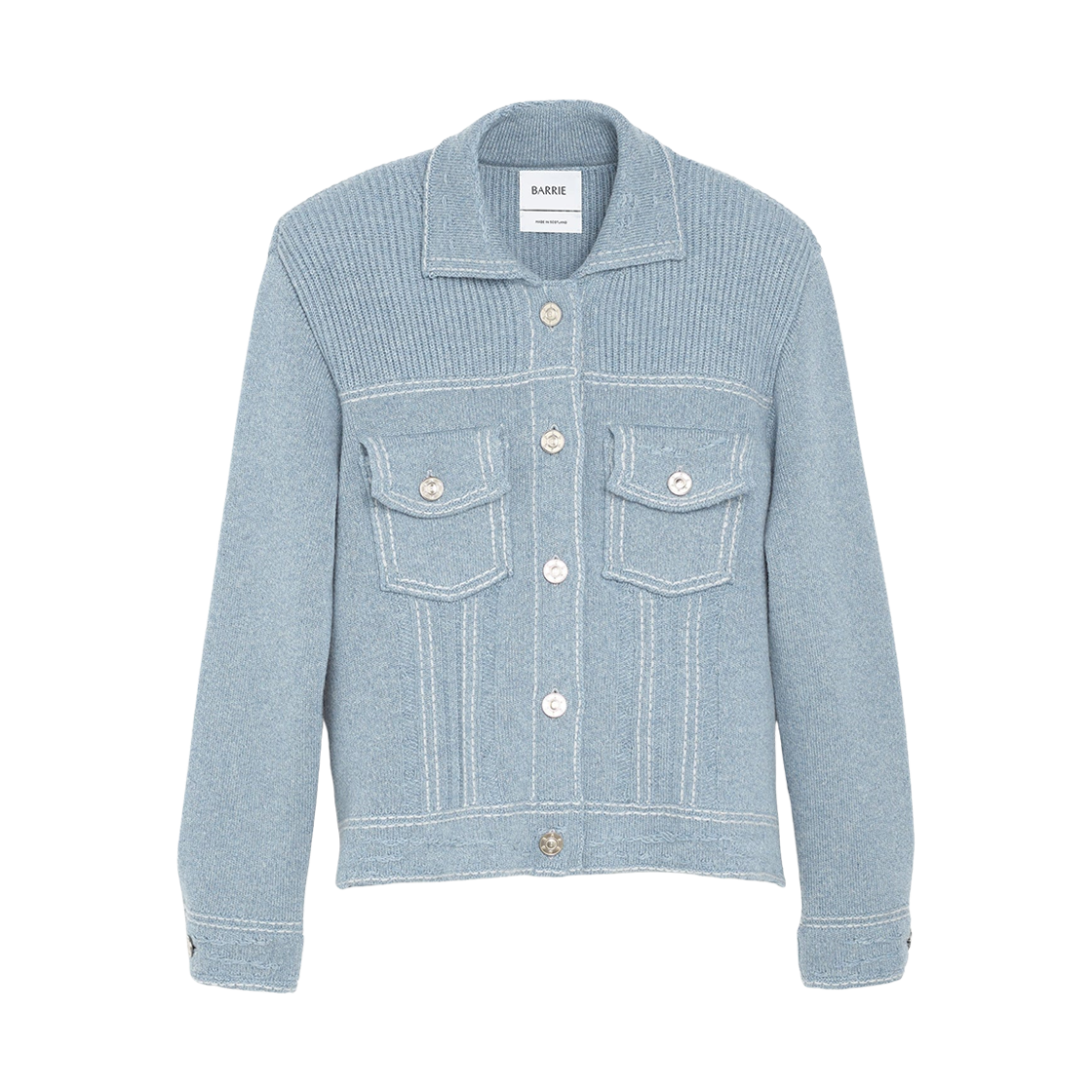 (W) 배리 캐시미어 피티드 데님 자켓 라이트 블루((W) Barrie Cashmere Fitted Denim Jacket Light Blue)