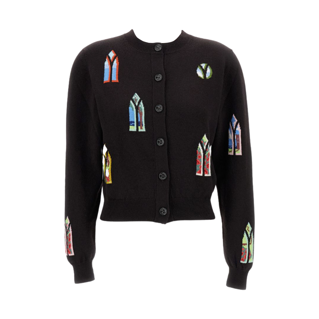 (W) 배리 캐시미어 랜드스케이프 모티프 가디건 블랙((W) Barrie Cashmere Landscape Motif Cardigan Black)