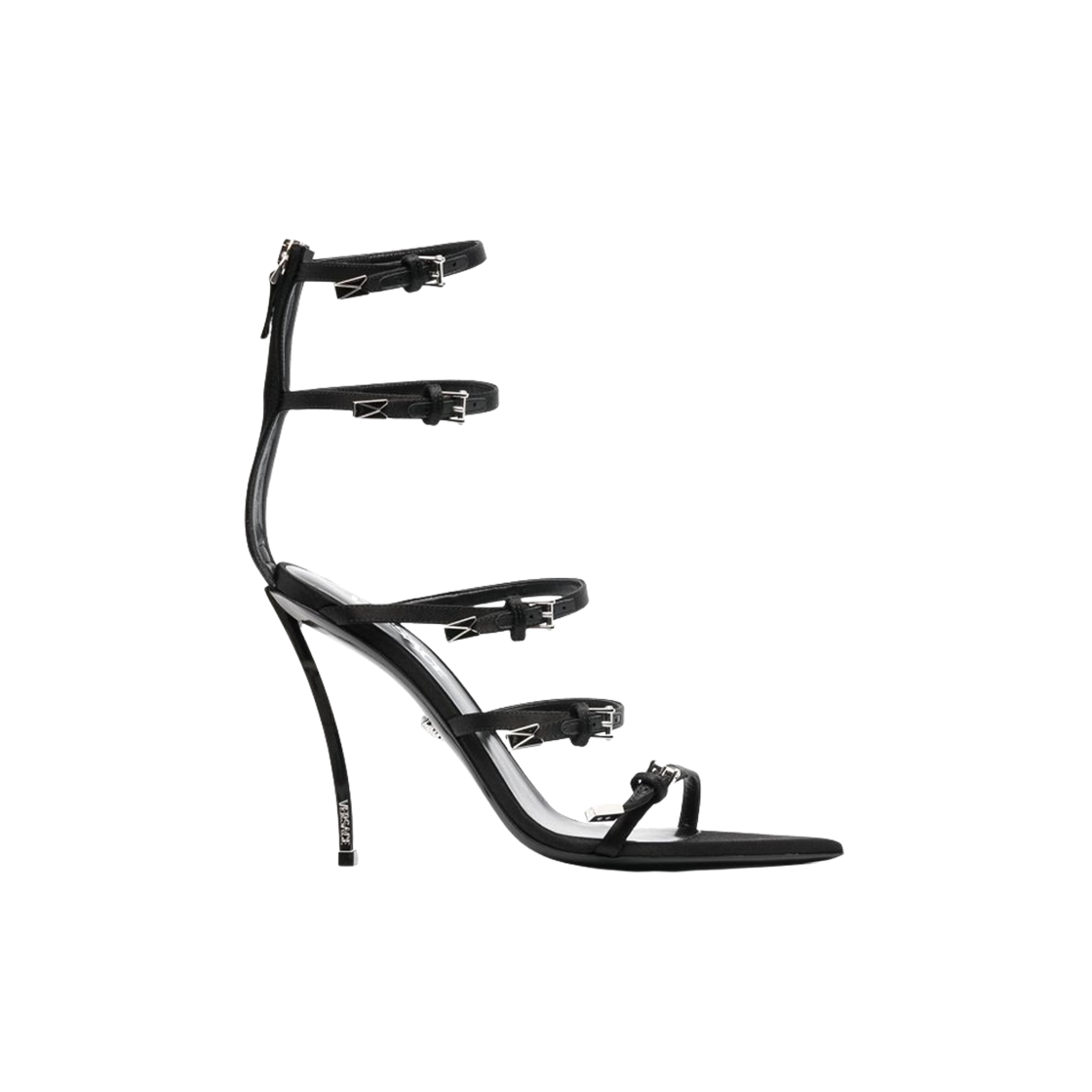 (W) 베르사체 핀 포인트 레더 힐 샌들 블랙 실버((W) Versace Pin Point Leather Heel Sandals Black Silver)