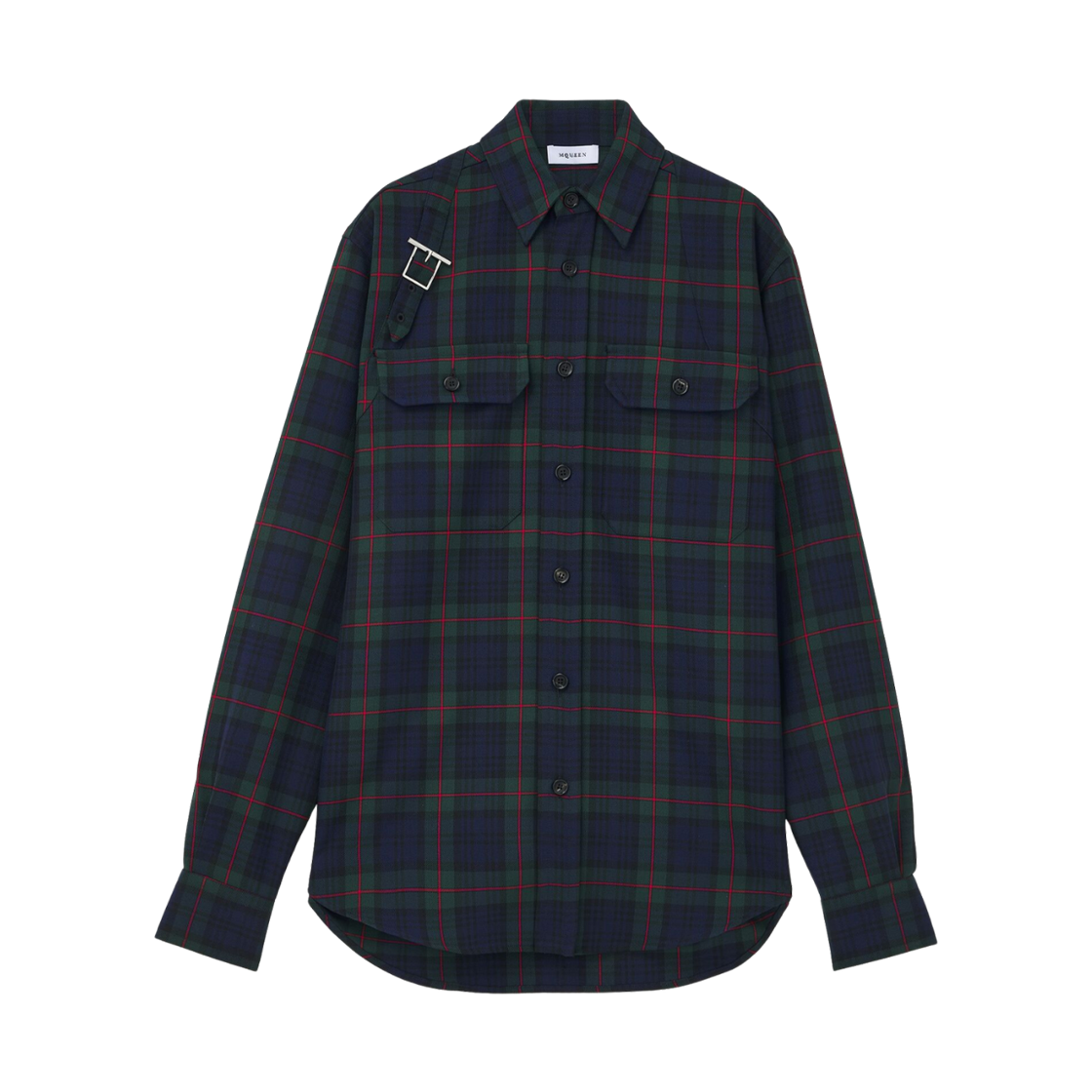 838500QRACD1355 Alexander McQueen Tartan T-Bar Harness Overshirt Black Navy