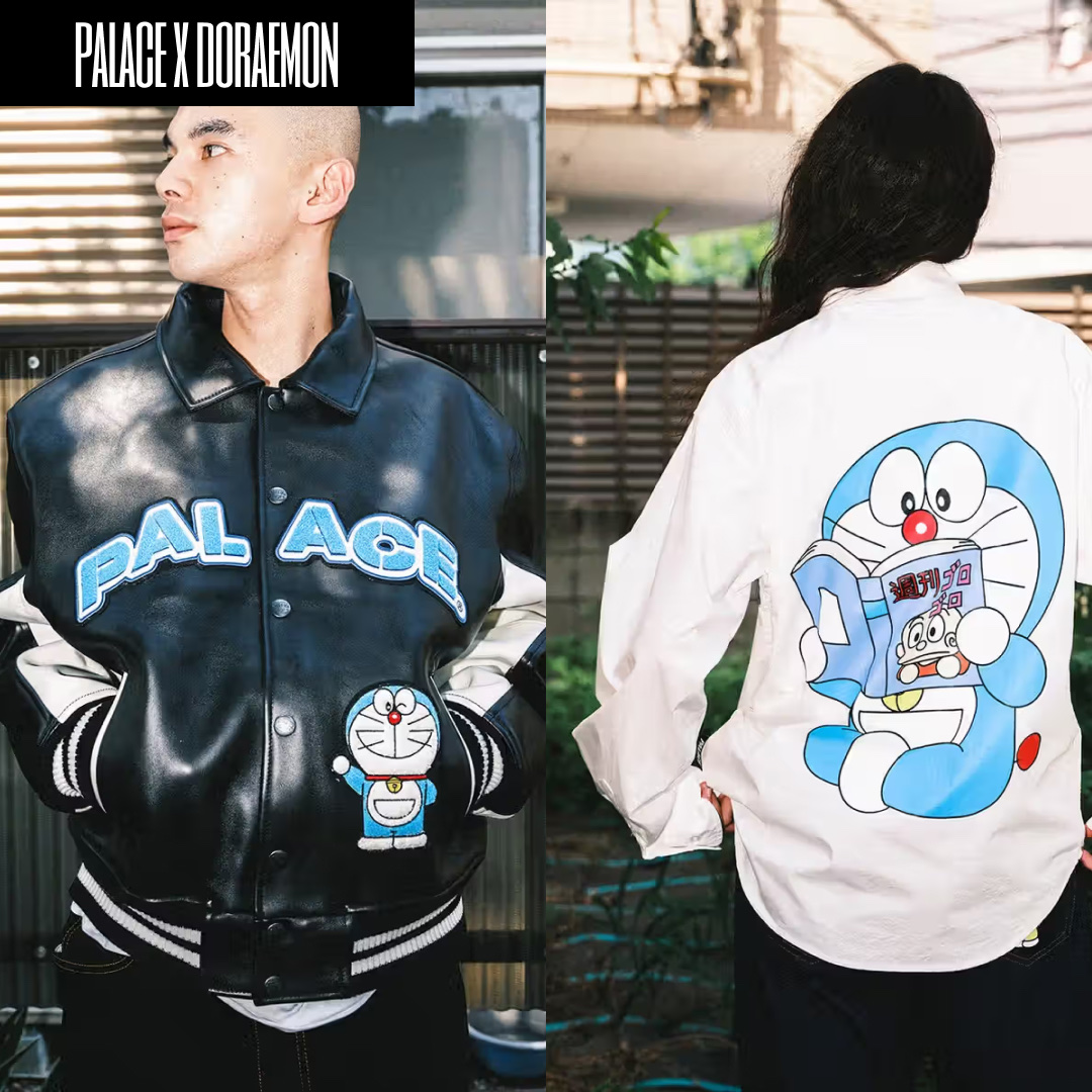 Palace x Doraemon T-Shirt White - 25FW, Palace x Doraemon T-Shirt Grey Marl - 25FW 착용 스타일 - 3