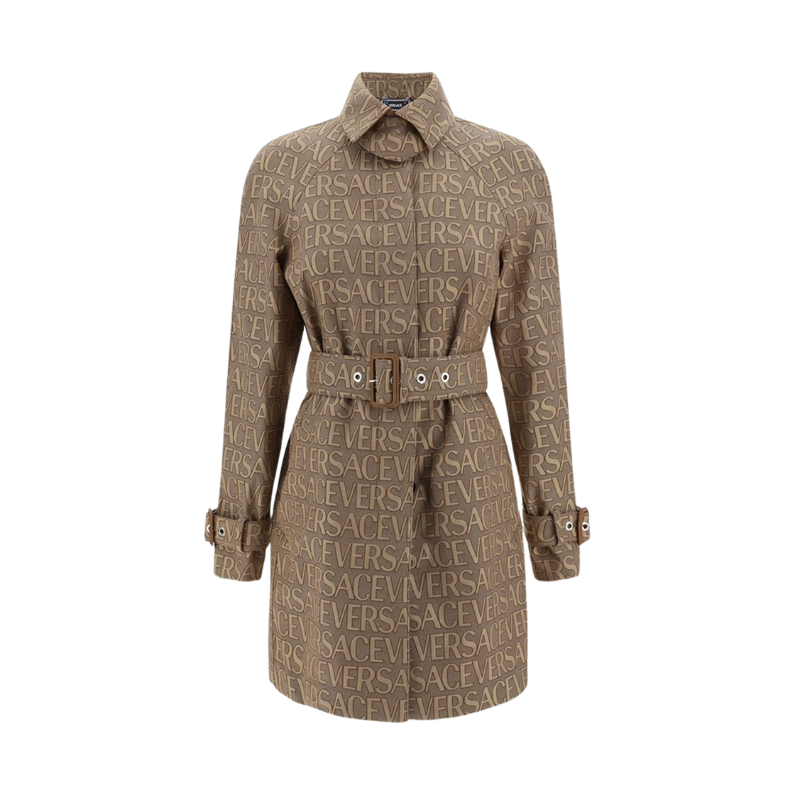 (W) 베르사체 올 오버 로고 트렌치 코트 브라운((W) Versace All Over Logo Trench Coat Brown)