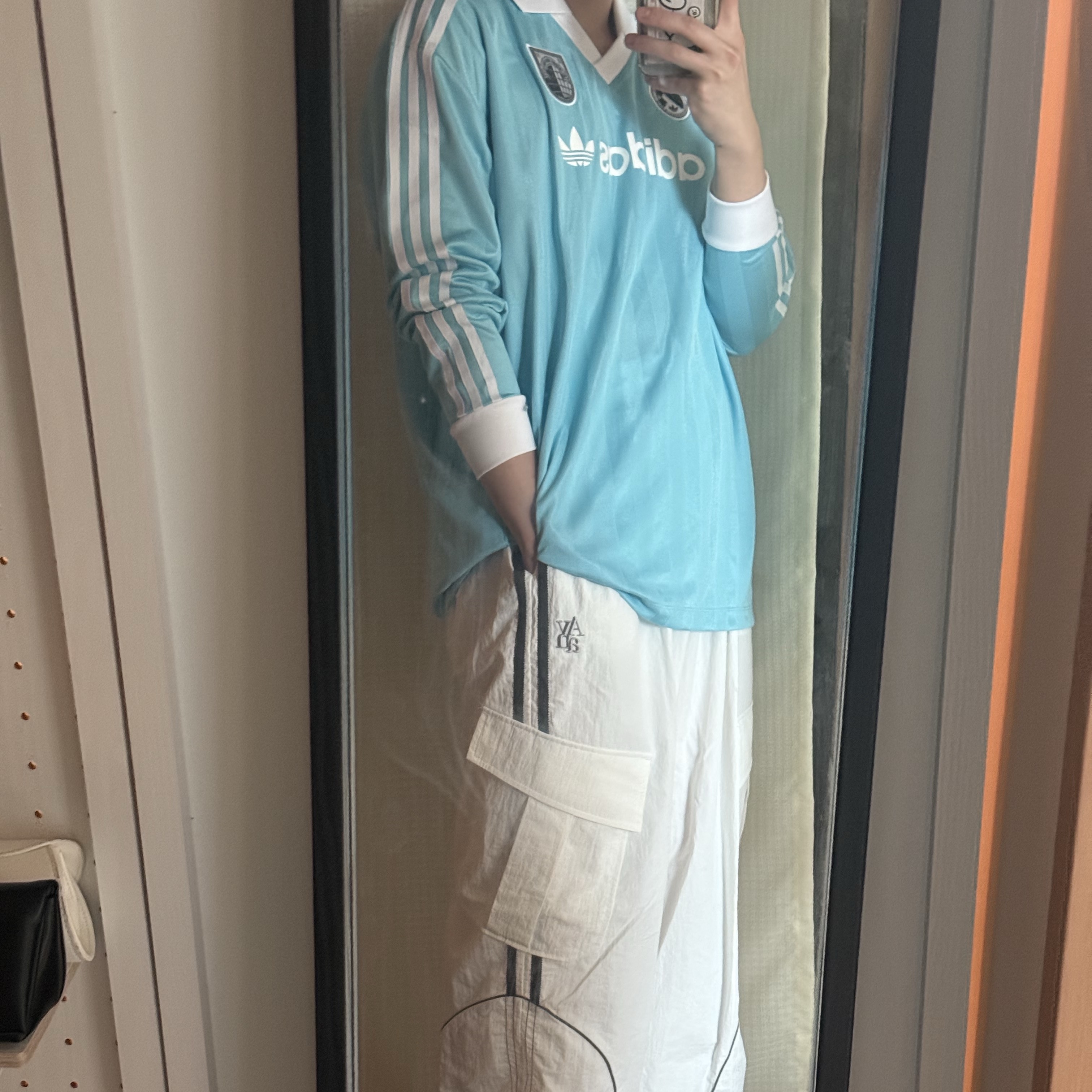 (W) Adidas Football Long Sleeve T-Shirt Light Aqua - KR Sizing 착용 스타일