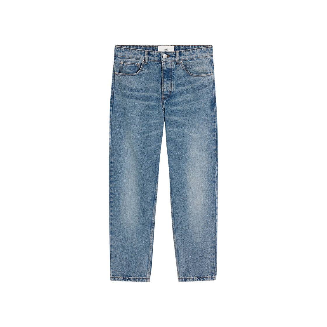 아미 유즈드 인디고 데님 코튼 테이퍼드 핏 진 유즈드 블루(AMI Cotton Tapered Fit Jeans in Used Indigo Denim Used Blue)