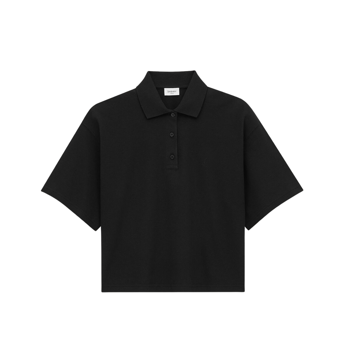(W) 생로랑 피케 카산드라 폴로 셔츠 블랙((W) Saint Laurent Cassandre Polo Shirt in Pique Black)