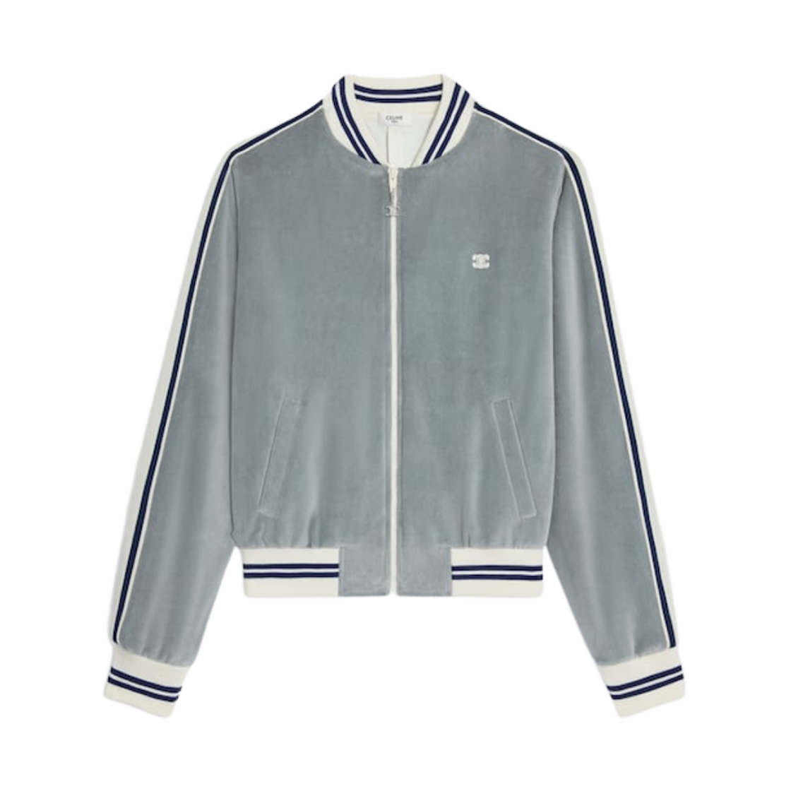 RV0R1748Q-GBC0 (W) Celine Teddy Tracksuit Jacket in Velvet Jersey Glaise Navy